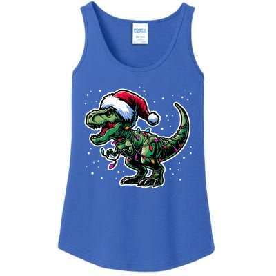 Trex Christmas Dinosaur Christmas Lights Gift Ladies Essential Tank