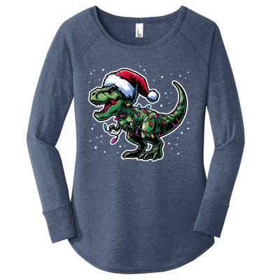 Trex Christmas Dinosaur Christmas Lights Gift Women's Perfect Tri Tunic Long Sleeve Shirt