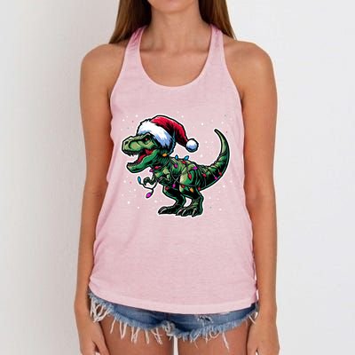 Trex Christmas Dinosaur Christmas Lights Gift Women's Knotted Racerback Tank