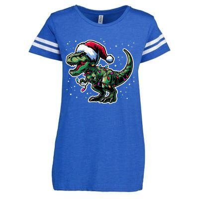 Trex Christmas Dinosaur Christmas Lights Gift Enza Ladies Jersey Football T-Shirt