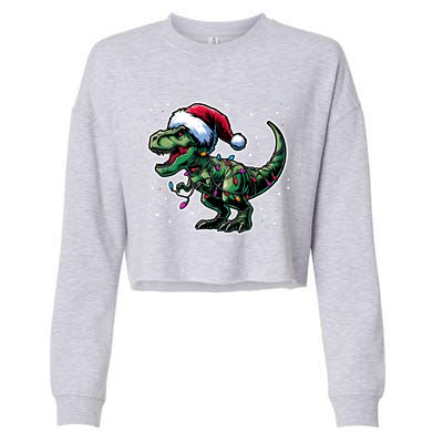 Trex Christmas Dinosaur Christmas Lights Gift Cropped Pullover Crew