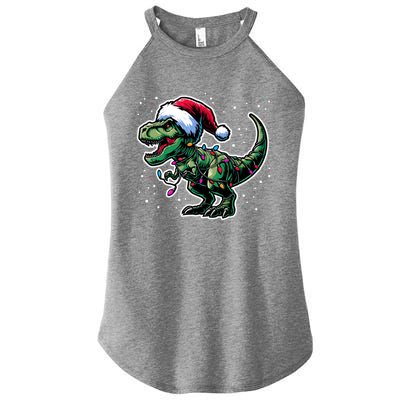 Trex Christmas Dinosaur Christmas Lights Gift Women’s Perfect Tri Rocker Tank