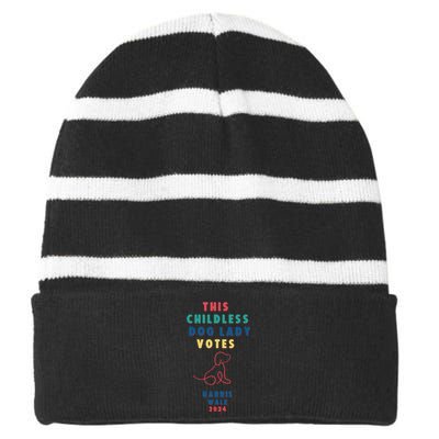 This Childless Dog Lady Votes Kamala Harris Walz Striped Beanie with Solid Band