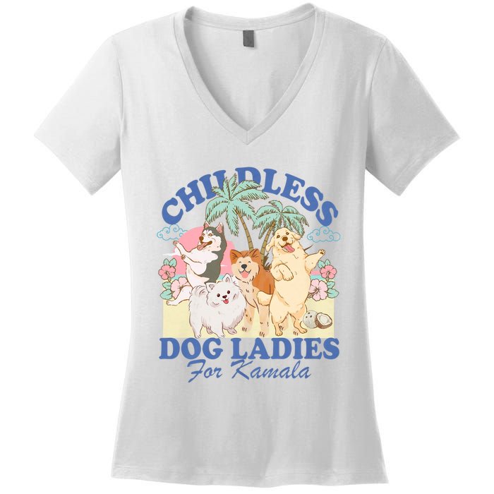 This Childless Dog Lady Is Voting Kamala Harris 2024 Women's V-Neck T-Shirt