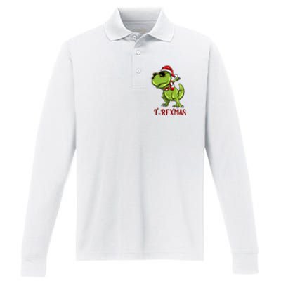 Trex Christmas Dino Performance Long Sleeve Polo