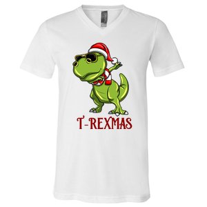 Trex Christmas Dino V-Neck T-Shirt