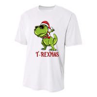 Trex Christmas Dino Youth Performance Sprint T-Shirt
