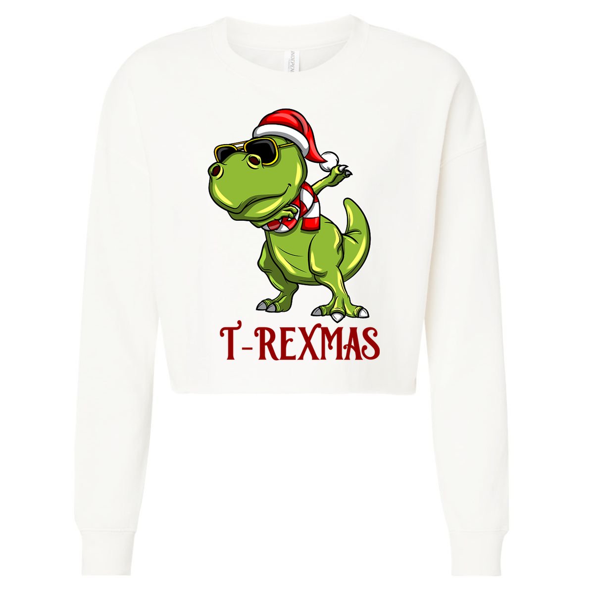 Trex Christmas Dino Cropped Pullover Crew