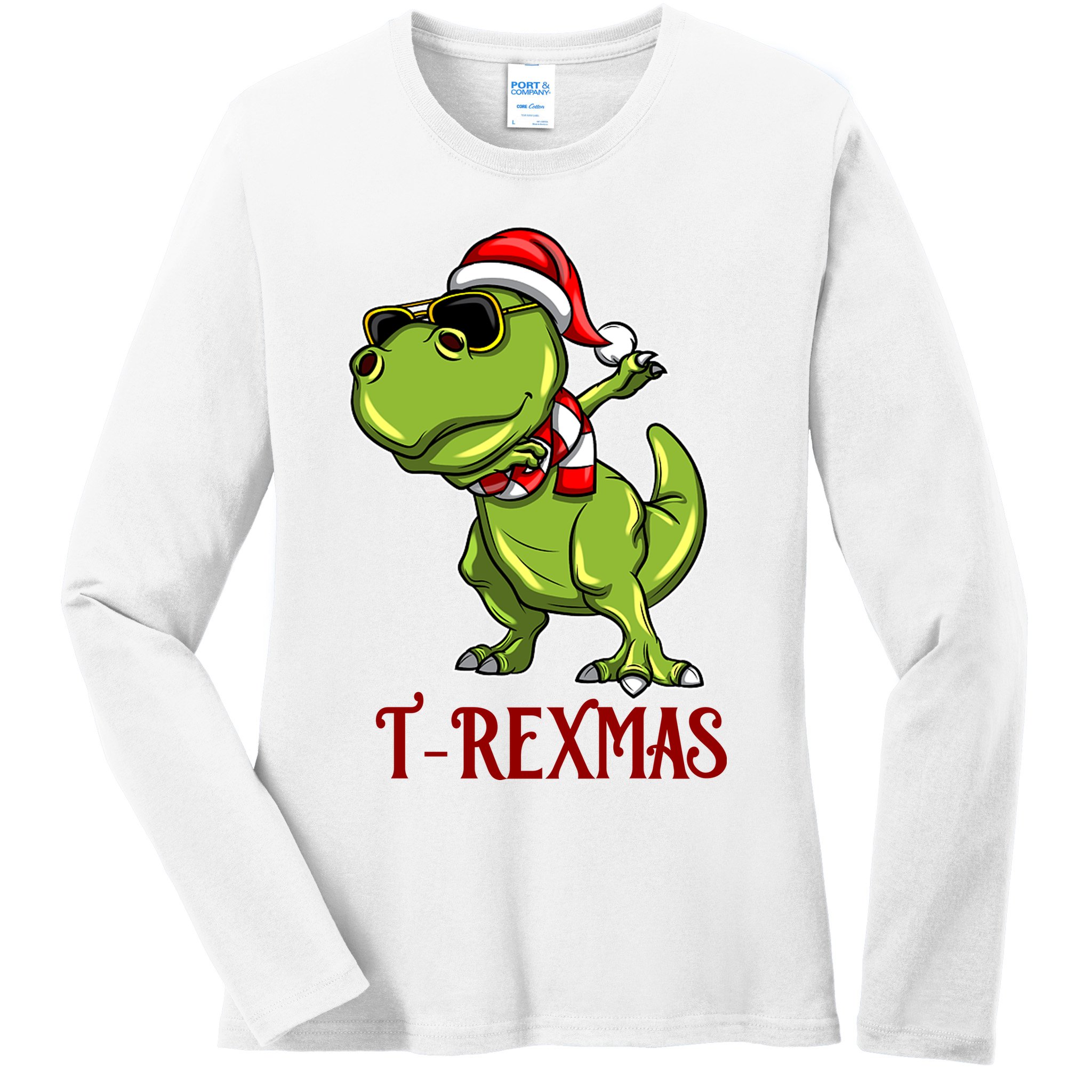 Trex Christmas Dino Ladies Long Sleeve Shirt