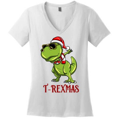 Trex Christmas Dino Women's V-Neck T-Shirt