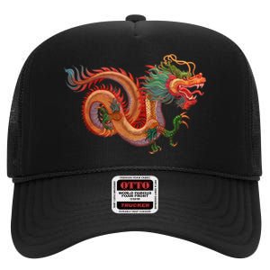 Traditional Chinese Dragon Art High Crown Mesh Back Trucker Hat