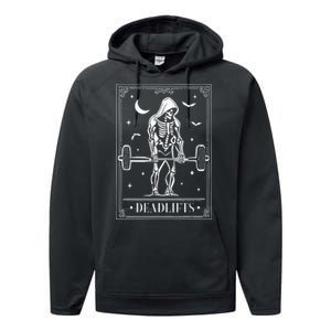 Tarot Card Deadlifts Skeleton Gym Spooky Season Halloween Performance Fleece Hoodie