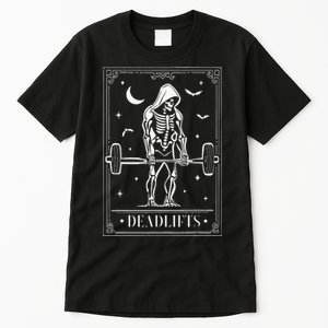 Tarot Card Deadlifts Skeleton Gym Spooky Season Halloween Tall T-Shirt