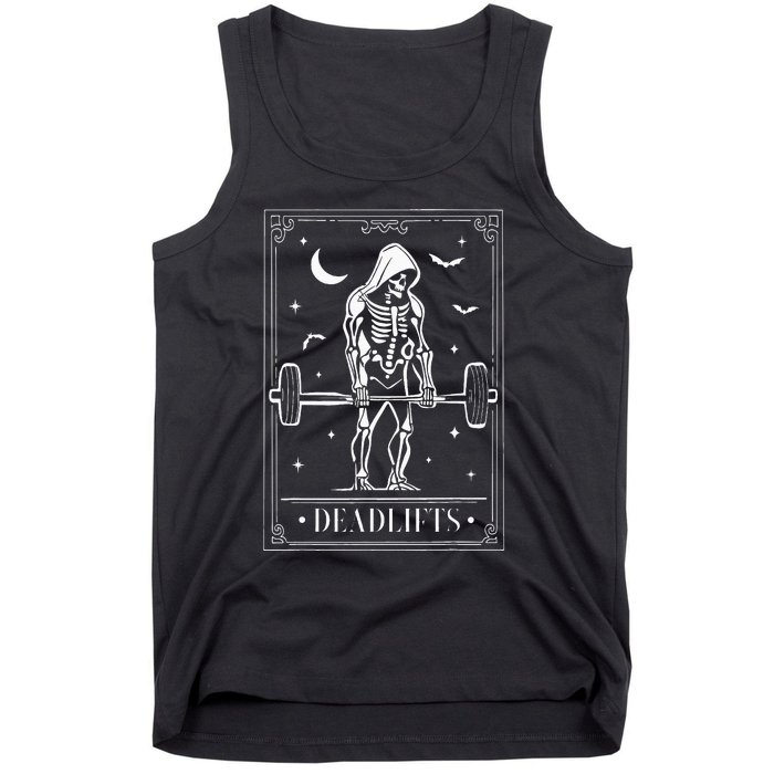 Tarot Card Deadlifts Skeleton Gym Spooky Season Halloween Tank Top