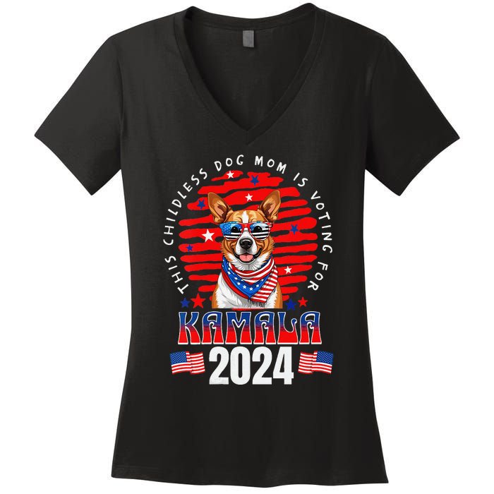 This Childless Dog Mom Is Voting For Kamala Harris 2024 Women's V-Neck T-Shirt