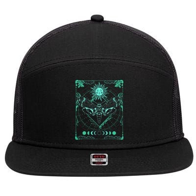 Tarot Card Death Moth Moon And Sun Gothic 7 Panel Mesh Trucker Snapback Hat