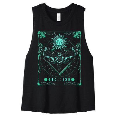 Tarot Card Death Moth Moon And Sun Gothic Women's Racerback Cropped Tank