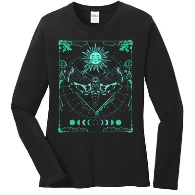 Tarot Card Death Moth Moon And Sun Gothic Ladies Long Sleeve Shirt