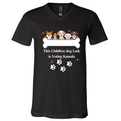 This Childless Dog Lady Is Voting Kamala Dog Lovers Funny V-Neck T-Shirt