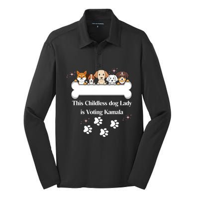 This Childless Dog Lady Is Voting Kamala Dog Lovers Funny Silk Touch Performance Long Sleeve Polo