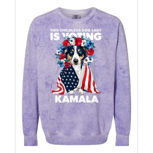 This Childless Dog Lady Ladies Is Voting Kamala Election 24 Colorblast Crewneck Sweatshirt