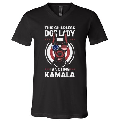 This Childless Dog Lady Is Voting Doberman Funny V-Neck T-Shirt