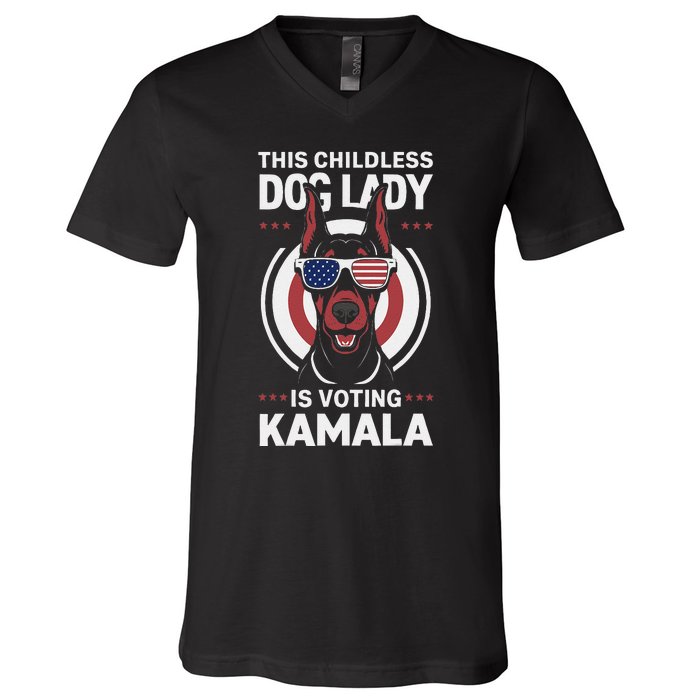 This Childless Dog Lady Is Voting Doberman Funny V-Neck T-Shirt