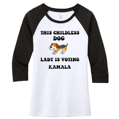 This Childless Dog Lady Is Voting Kamala 2024 Women's Tri-Blend 3/4-Sleeve Raglan Shirt