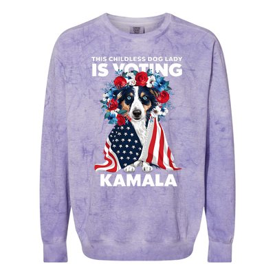 This Childless Dog Lady Ladies Is Voting Kamala Election 24 Colorblast Crewneck Sweatshirt