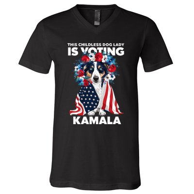 This Childless Dog Lady Ladies Is Voting Kamala Election 24 V-Neck T-Shirt