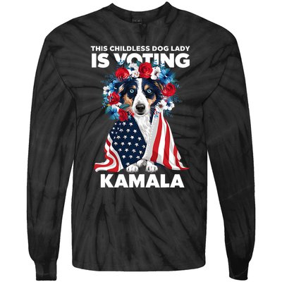 This Childless Dog Lady Ladies Is Voting Kamala Election 24 Tie-Dye Long Sleeve Shirt