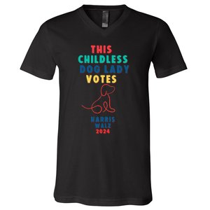 This Childless Dog Lady Votes Kamala Harris Walz V-Neck T-Shirt