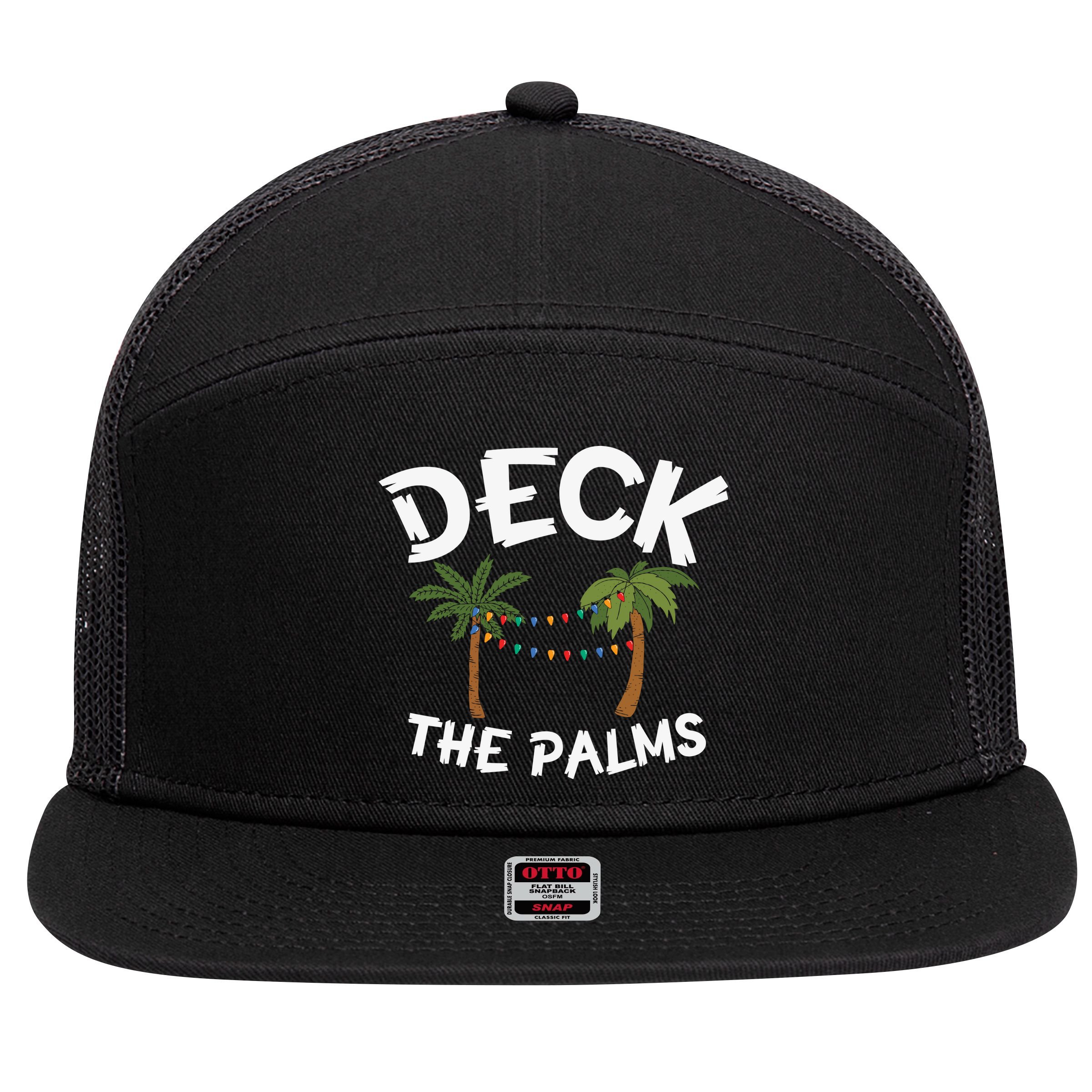 Tropical Christmas Deck The Palms Christmas In July 7 Panel Mesh Trucker Snapback Hat