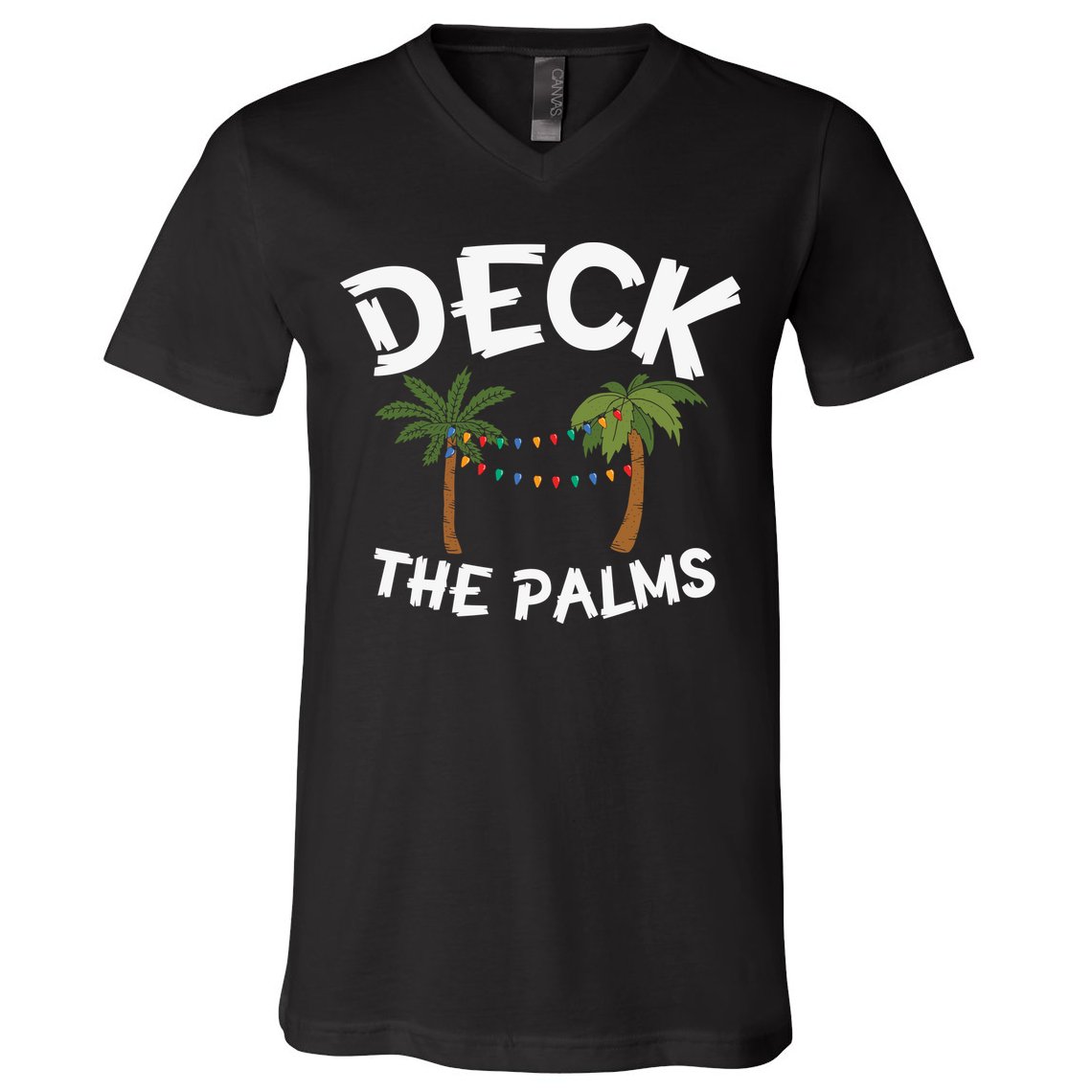 Tropical Christmas Deck The Palms Christmas In July V-Neck T-Shirt
