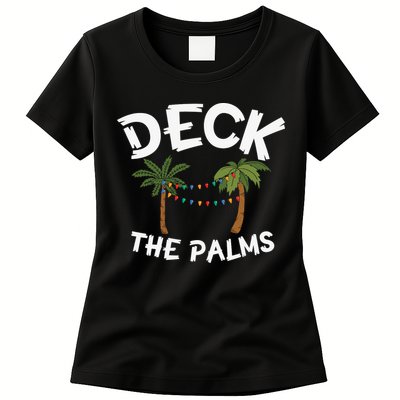 Tropical Christmas Deck The Palms Christmas In July Womens T-Shirt