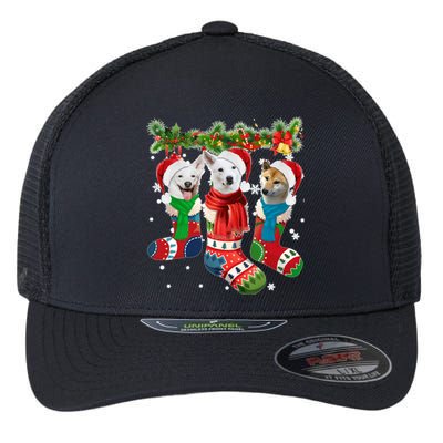 Three Canaan Dogs In Christmas Socks Flexfit Unipanel Trucker Cap