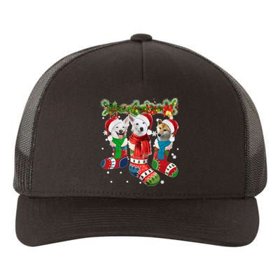 Three Canaan Dogs In Christmas Socks Yupoong Adult 5-Panel Trucker Hat