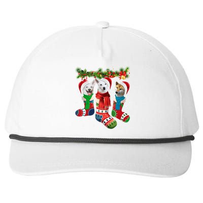 Three Canaan Dogs In Christmas Socks Snapback Five-Panel Rope Hat