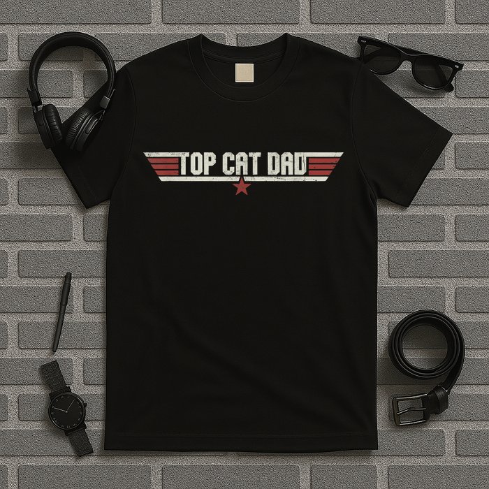 Top Cat Dad Funny Vintage 80's Gift Cat Father Father's Day T-Shirt