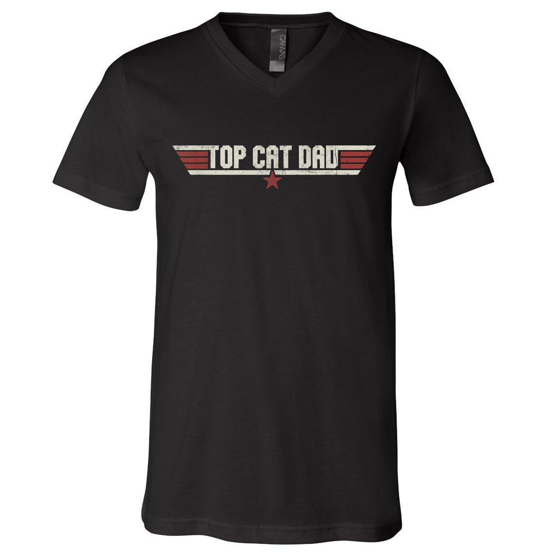 Top Cat Dad Funny Vintage 80's Gift Cat Father Father's Day V-Neck T-Shirt