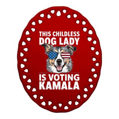 This Childless Dog Lady Is Voting Kamala Harris 2024 Ceramic Oval Ornament