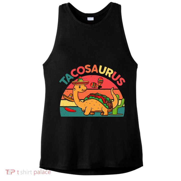 Tacosaurus Cinco De Mayo Taco Dinosaur Ladies PosiCharge Tri-Blend Wicking Tank