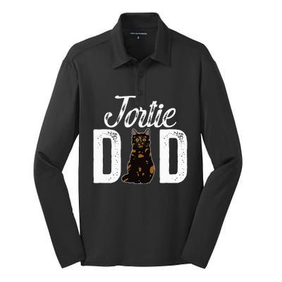 Tortie Cat Dad Tortoiseshell Cat Owner Tortie Cat Lover Silk Touch Performance Long Sleeve Polo