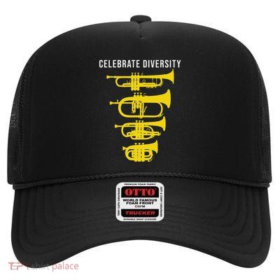 Trumpet Celebrate Diversity Cornet Flugelhorn High Crown Mesh Back Trucker Hat