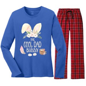 The Cool Dad Bunny Family Matching Group Easter Gift Pajama Funny Gift Women's Long Sleeve Flannel Pajama Set 