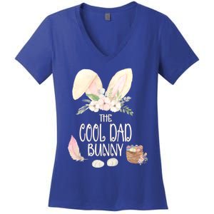 The Cool Dad Bunny Family Matching Group Easter Gift Pajama Funny Gift Women's V-Neck T-Shirt