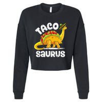 Tacosaurus Cute Dinosaur Mexican Party Funny Cinco De Mayo Cropped Pullover Crew