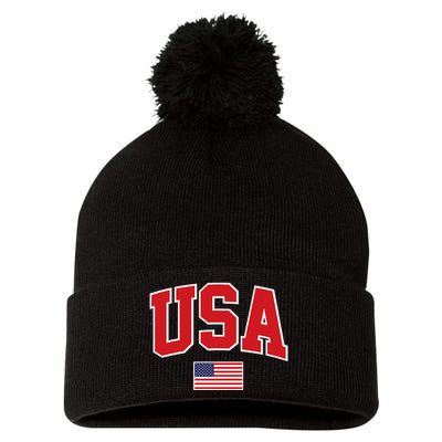 Trendy Classic Design USA Flag Premium Pom Pom 12in Knit Beanie