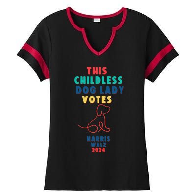 This Childless Dog Lady Votes Kamala Harris Walz Gift Ladies Halftime Notch Neck Tee