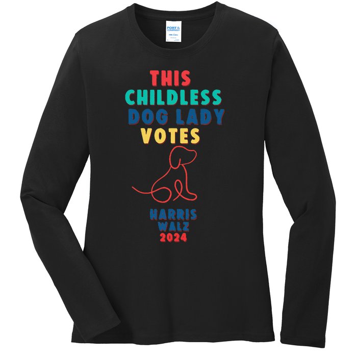 This Childless Dog Lady Votes Kamala Harris Walz Gift Ladies Long Sleeve Shirt